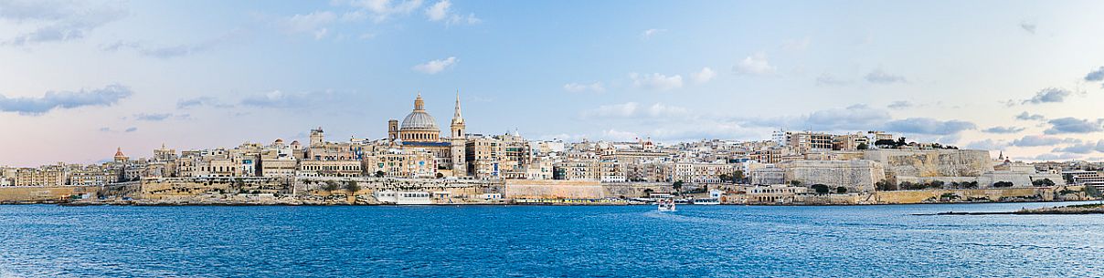 Panoramic view of Valletta with the St. Pauls Cathedral and Charmelite Church, Malta