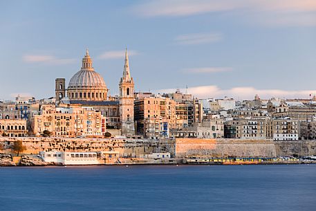Valletta city with St. Paul's Cathedral at sunset, Malta, Europe