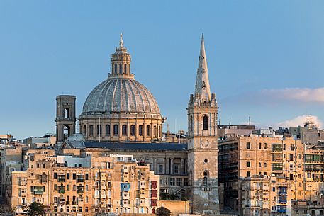 Saint Paul's Cathedral and the old house in Valletta city, Malta