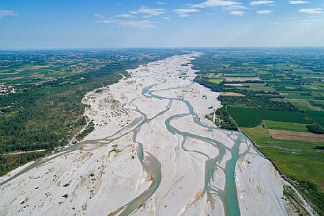 The Tagliamento river from above, panoramic view, Friuli Venezia Giulia, Italy, Europe