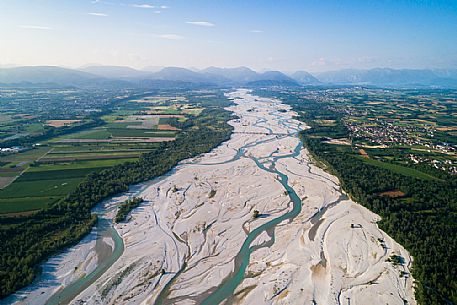 The Tagliamento river from above, panoramic view, Friuli Venezia Giulia, Italy, Europe