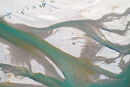 Detail of the Tagliamento river from above, Friuli Venezia Giulia, Italy, Europe
