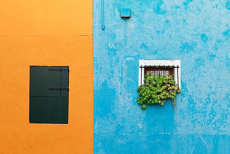 Detail of the colorful houses in Burano island, Venetian lagoon, Venice, Italy, Europe