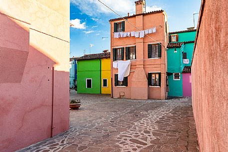 The colored houses of the colorful Burano village, Venice, Italyl, Europe