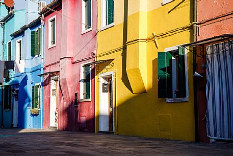 The colored houses of the colorful Burano village, Venice, Italyl, Europe