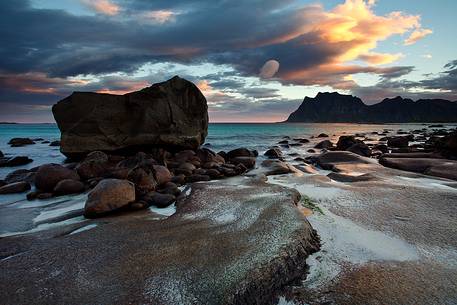 Sunrise at Utakleiv beach, Lofoten Islands.