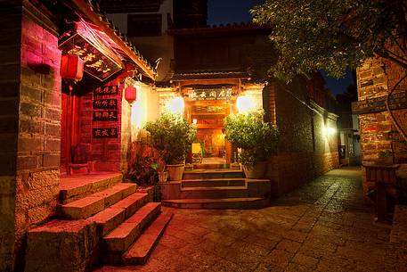 Lijiang old town at night, Yunnan Region.