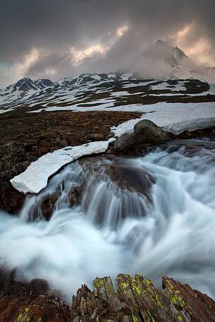 Misty sunset, Gavia Pass, Stelvio National Park.