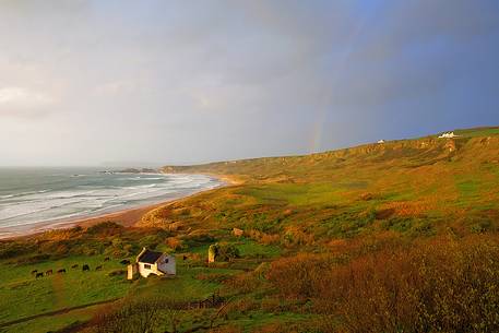 Bucolic view and rainbow in the notheern coast of Northern Ireland
