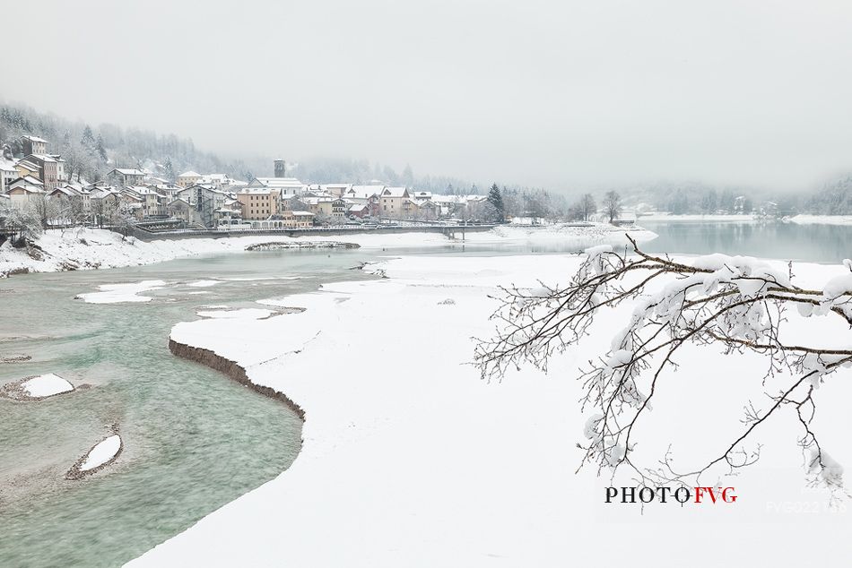 Winter landscape of Barcis and the lake, Dolomiti Friulane Natural Park oUnesco World Heritage, Italy