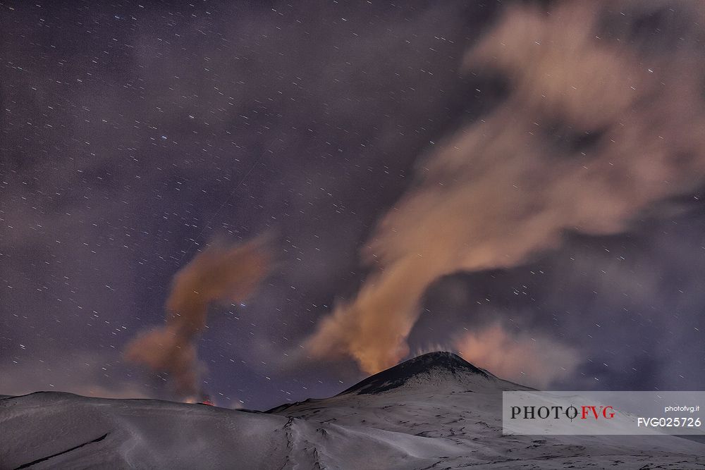 Night eruption on the Mount Etna, Sicily, Italy