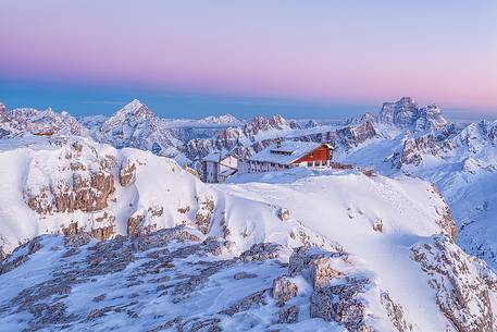 Refuge Lagazuoi on sunset light