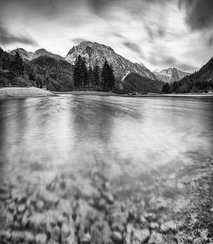Lake Predil black and white panorama