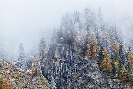 Dolomiti of Brenta,Natural Park of Adamello-Brenta, mountains through the fog