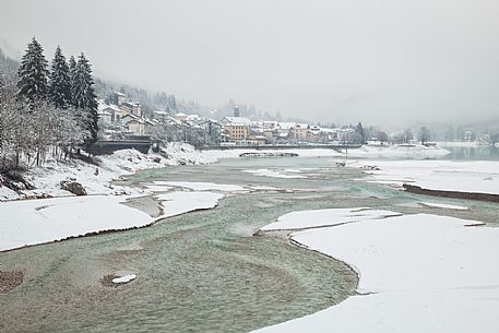 Winter landscape of Barcis and the lake, Dolomiti Friulane Natural Park oUnesco World Heritage, Italy