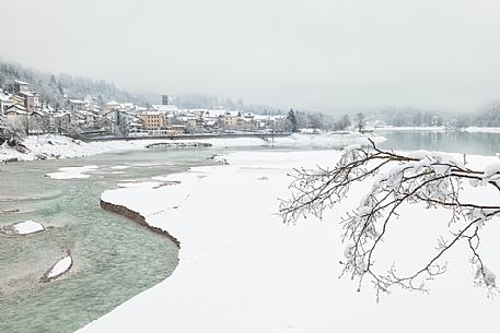 Winter landscape of Barcis and the lake, Dolomiti Friulane Natural Park oUnesco World Heritage, Italy