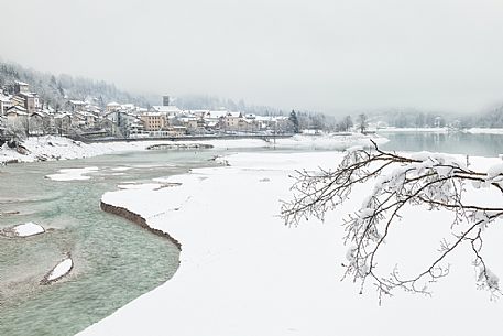Winter landscape of Barcis and the lake, Dolomiti Friulane Natural Park oUnesco World Heritage, Italy Winter landscape of Barcis and the lake, Dolomiti Friulane Natural Park oUnesco World Heritage, Italy