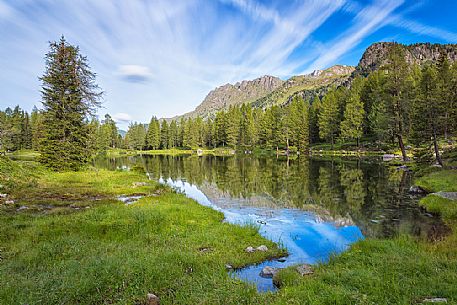 Lake in  San Pellegrino Pass, dolomites, Italy