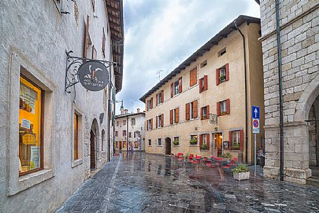 Downtown of Venzone village. It was declared National Monument in 1965 as unique fortified village of the XIV century in the region, Friuli Venezia Giulia, Italy