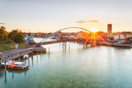 View of Marano Lagunare village at sunrise, Friuli Venezia Giulia, Italy