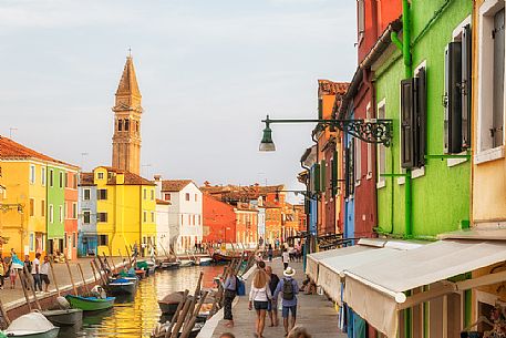 Iconic view of Burano village one the Venetian islands, Venice, Italy