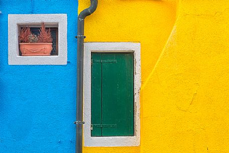 In Burano village every house is painted different color, Venice, Italy