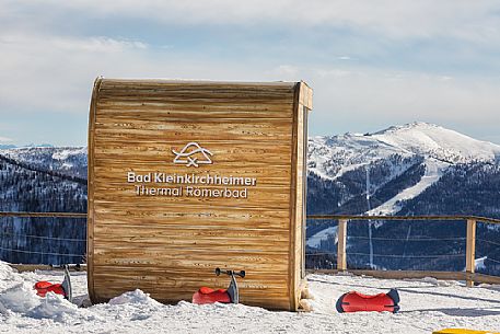 Thermal bath in the top of Biosphrenpakbahn Brunnach alpine station, Nockberge mountains range, Bad Kleinkirchheim, Carinthia, Austria, Europe