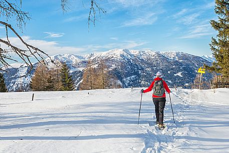 Snowshoe hike in the Nockberge mountains, Bad Kleinkirchheim, Carinthia, Austria, Europe