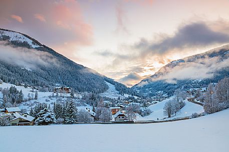 Winter view of the alpine village of Bad Kleinkirchheim at twilight, Carinthia, Austria, Europe