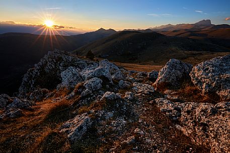 Sunset from Rocca Calascio, Gran Sasso national park, abruzzo, Italy, Europe