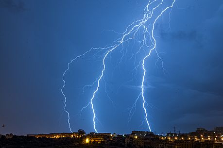 Lightning bolt over Catania city, Sicily, Italy, Europe