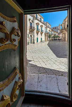 View of typical sicilian town of Scicli, Val di Noto, Sicily, Italy, Europe