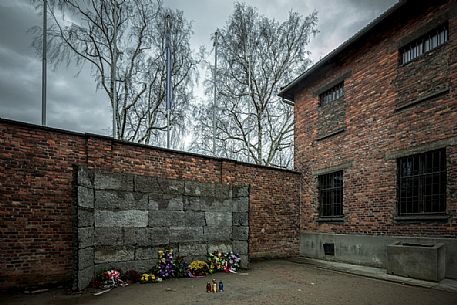 Wall of executions of Auschwitz Birkenau concentration camp, Poland, Europe