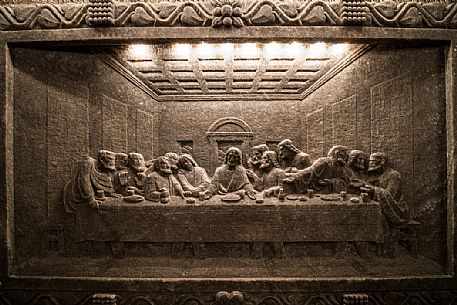 Picture of Last supper sculptured into in Wieliczka Salt Mine, Poland, Europe