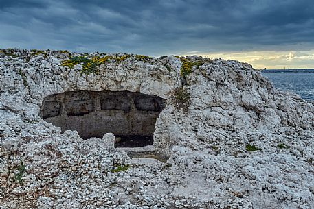 Thapsos archaeological site in the Magnisi Peninsula, Grave, Priolo Gargallo, Siracusa, Sicily, Italy, Europe