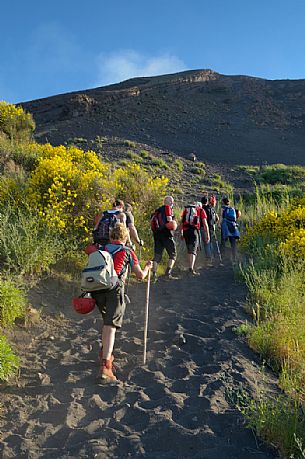 People ascending the Stromboli volcano, Sicily, Italy, Europe