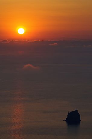 View of Strombolicchio islet from Stromboli volcano, Stromboli, Sicily, Italy, Europe