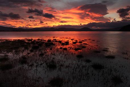 Fiery dawn on Lake Cerknica