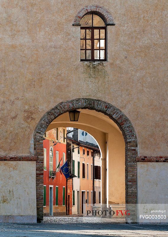 Gate and palace Burovich in Sesto al Reghena, Pordenone district, Friuli Venezia Giulia, Italy, Europe