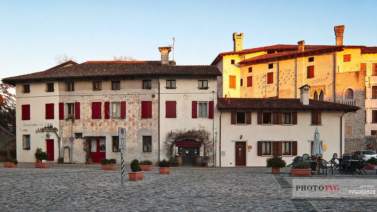 Castle Square in the old village of Valvasone, Pordenone, Friuli Venezia Giulia, Italy, Europe