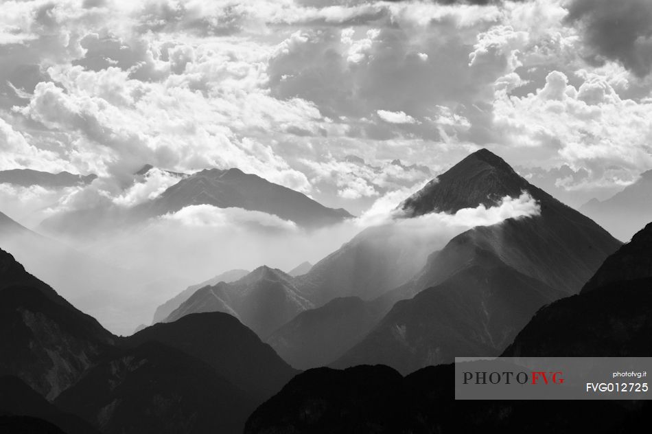 Lights and clouds on Mount Amariana in the Carnic Alps, Friuli Venezia Giulia, Italy, Europe