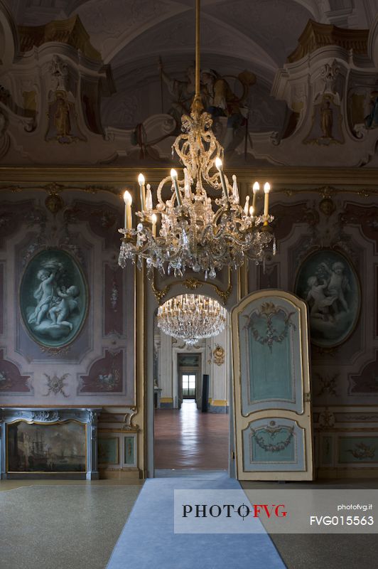 Inside room of the Savoy Residence for Hunting and Feasts of 1729. The Palazzina Hunting Residence is one of the most important monuments of Turin. It is unesco world heritage site. Palazzina di Stupinigi, Turin, Italy