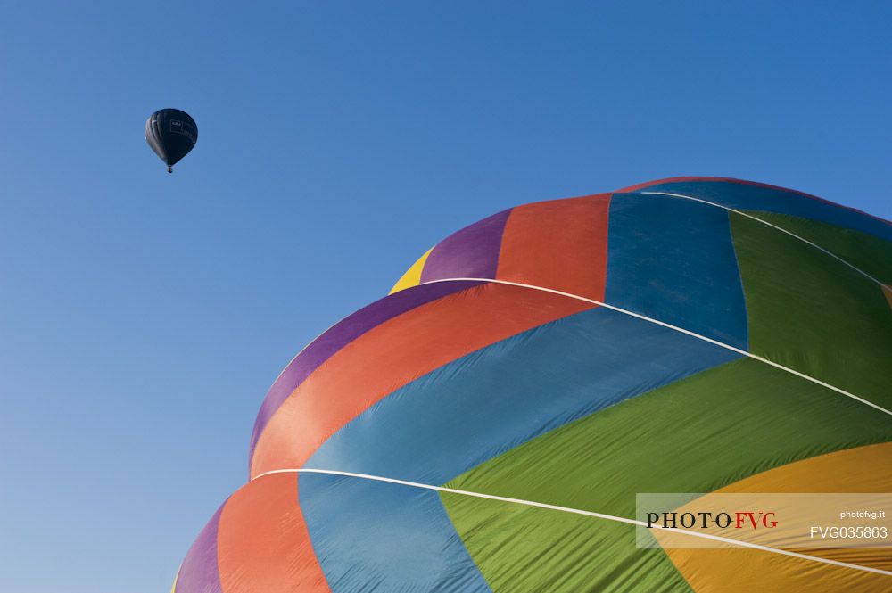 Colored hot air balloons in Udine during the Balloon Festival, Friuli Venezia Giulia, Italy, Europe
