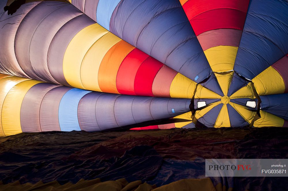 The colorful interior of a hot air balloon