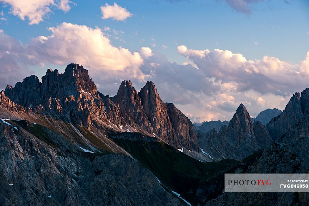 Panorama from Calvi mountain hut towards the Bellunesi Dolomites, Sappada, Friuli Venezia Giulia, Italy, Europe