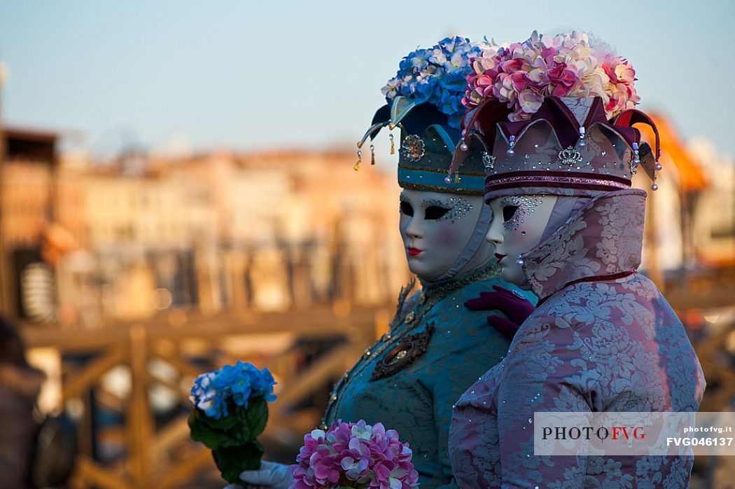 A pair of carnival masks in Venice, Italy, Europe