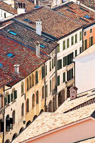 Detail of historical buildings in the downtown of Pordenone, Friuli Venezia Giulia, Italy, Europe