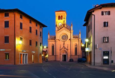 Duomo of the ancient village of Valvasone at dusk, Friuli Venezia Giulia, Italy, Europe