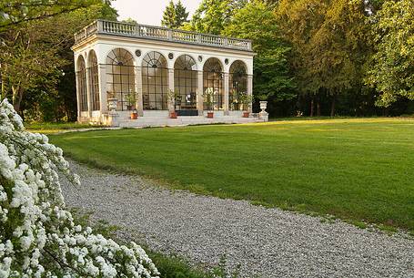 Orangery building in the park of Villa Varda in Brugnera, Pordenone, Friuli Venezia Giulia, Italy, Europe