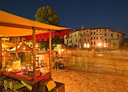 The historical market in piazza Castello square  during the medieval festival in Valvasone village, Friuli Venezia Giulia, Italy, Europe